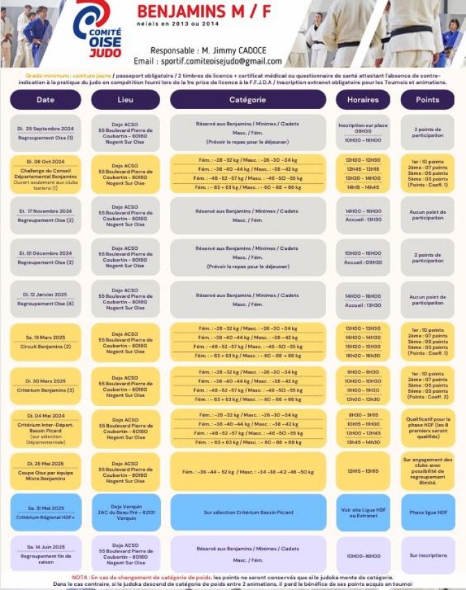 Image de l'actu 'calendrier benjamins'