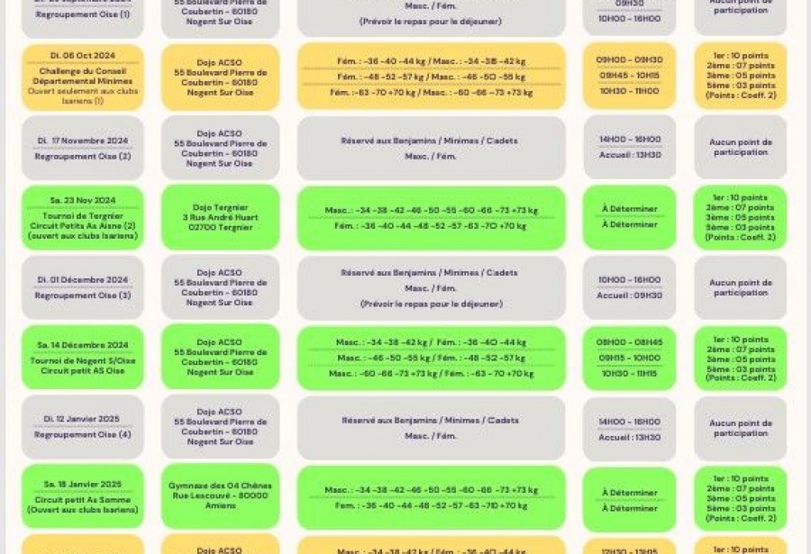 calendrier minimes